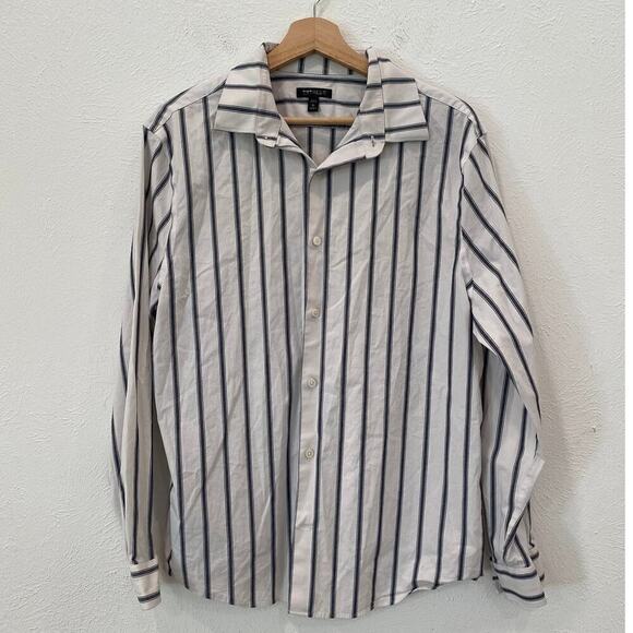 Express Other - Express Men's Large White Grey Striped Button Up Long Sleeve Shirt